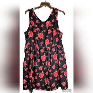 Carlota Chic Black Sleeveless Dress with Red Rose Print Size 22W